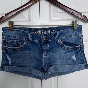 Hydraulic Jeans Stretch Blue Denim Distressed Cuffed Jean Shorts-Size 7/8
